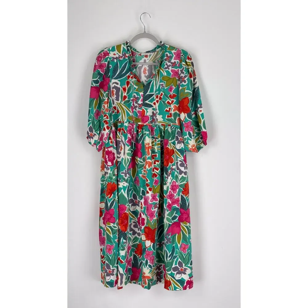 Shop The Mint Feels Right Green Floral Midi Dress Womens Size Medium New